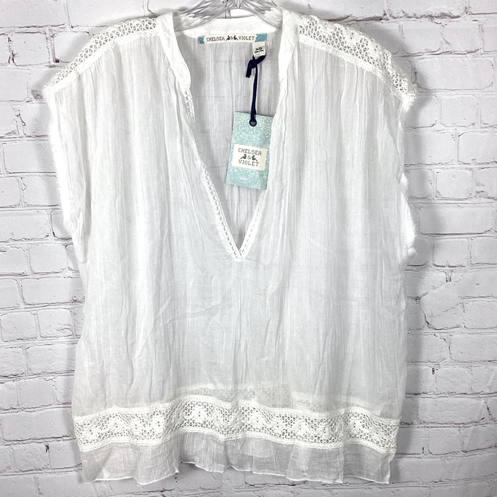 NWT Chelsea & Violet Gauzy Crochet Top Oversized XS Fits Medium White Beach Pool